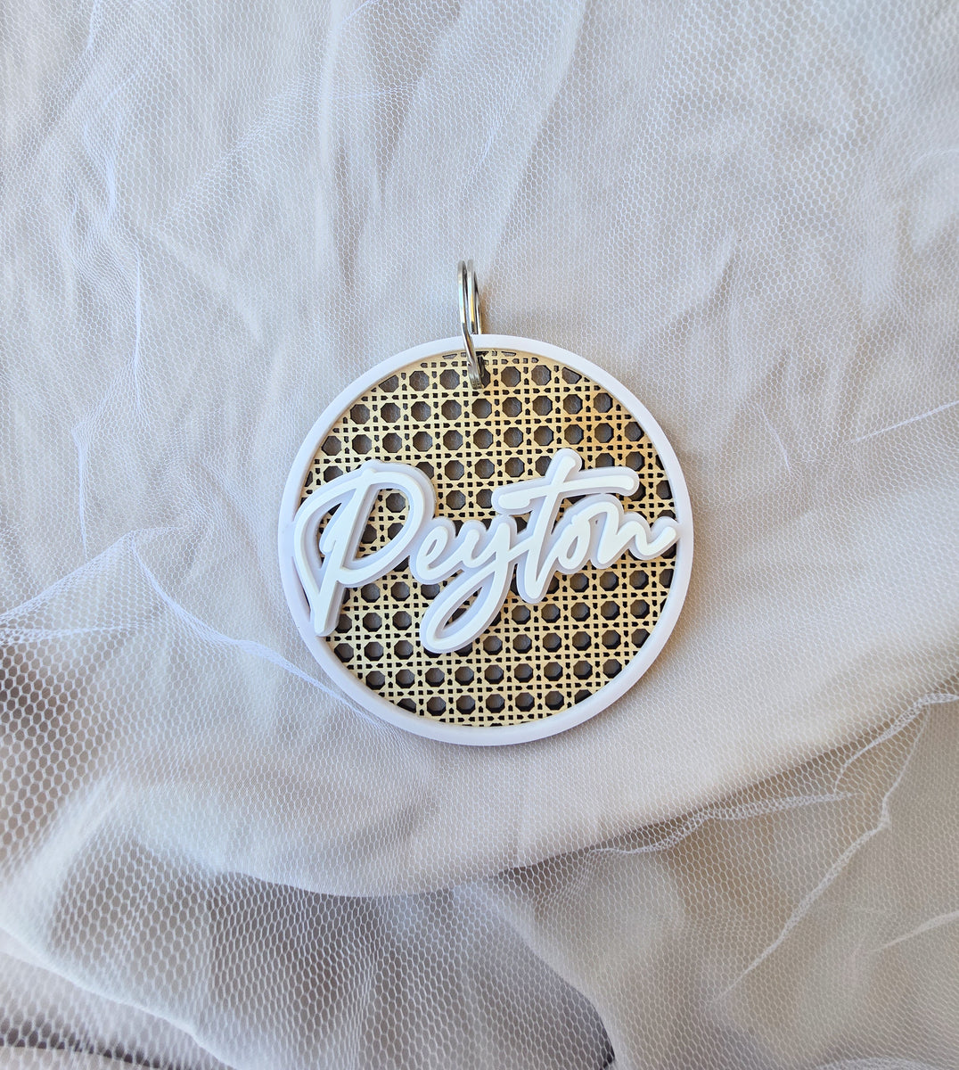 RATTAN AND ACRYLIC PERSONALISED KEY TAG - DOUBLE LAYER – Living on ...